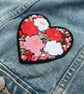Peony Flower Love Heart Embroidered Patch Iron On Sew On Floral Badge - Image 6