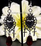 Gothic Heart and Cross Earrings - Red Heart Earrings - Handmade - Drop Earrings - Image 2