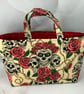 Skulls and roses tote bag, Gothic shopper, handmade in Sussex