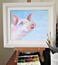 Happy Pig. Farm Animal painting. Original Watercolour - Image 6