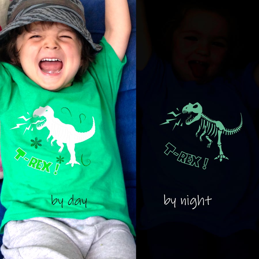 T REX ROARS Glow in the dark T shirt