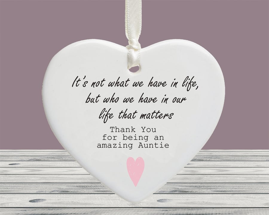 Thank You For Being An Amazing Auntie Ceramic Keepsake Heart,- Appreciation Gift
