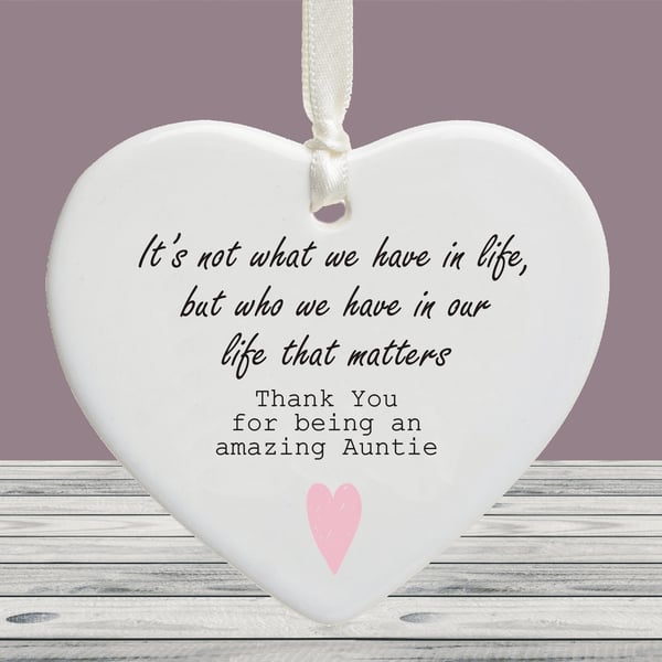 Thank You For Being An Amazing Auntie Ceramic Keepsake Heart,- Appreciation Gift