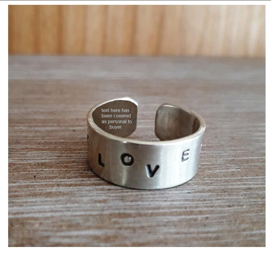 Silver text ring Personalised word adjustable  Made To Order 