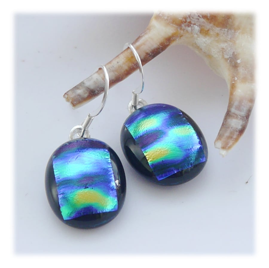 Handmade Fused Dichroic Glass Earrings 252 Emerald Bubbles