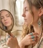 Delicate blue micro macrame beaded dangle boho vintage earrings, gift for her  - Image 3