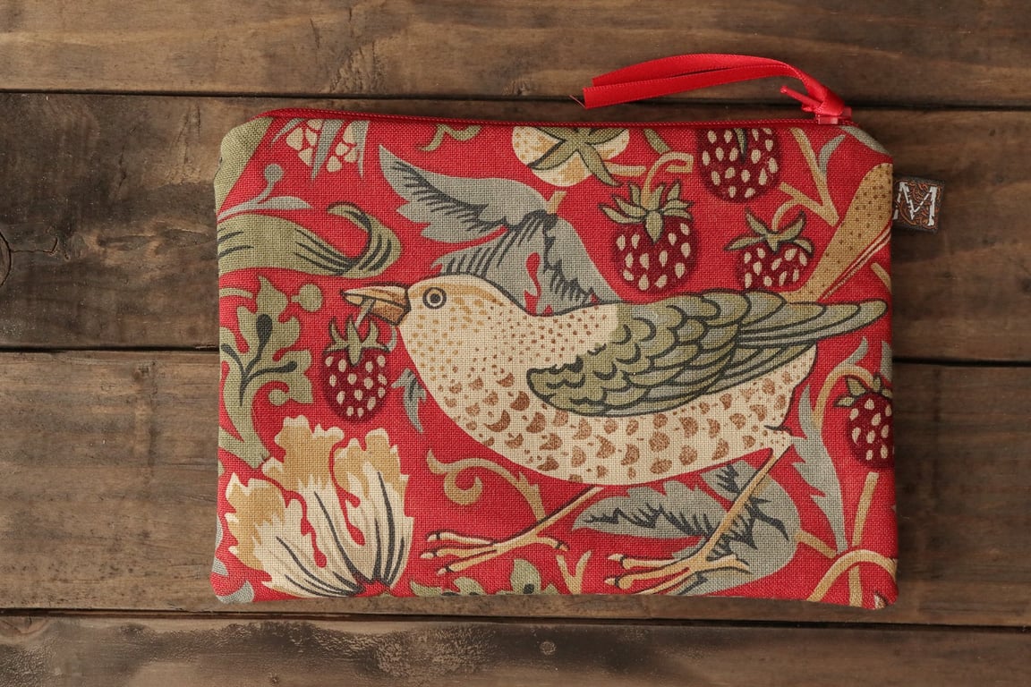 William Morris Strawberry Thief May Pouch Crimson Red