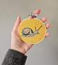 Snail embroidered mini hoop, handmade hanging decoration