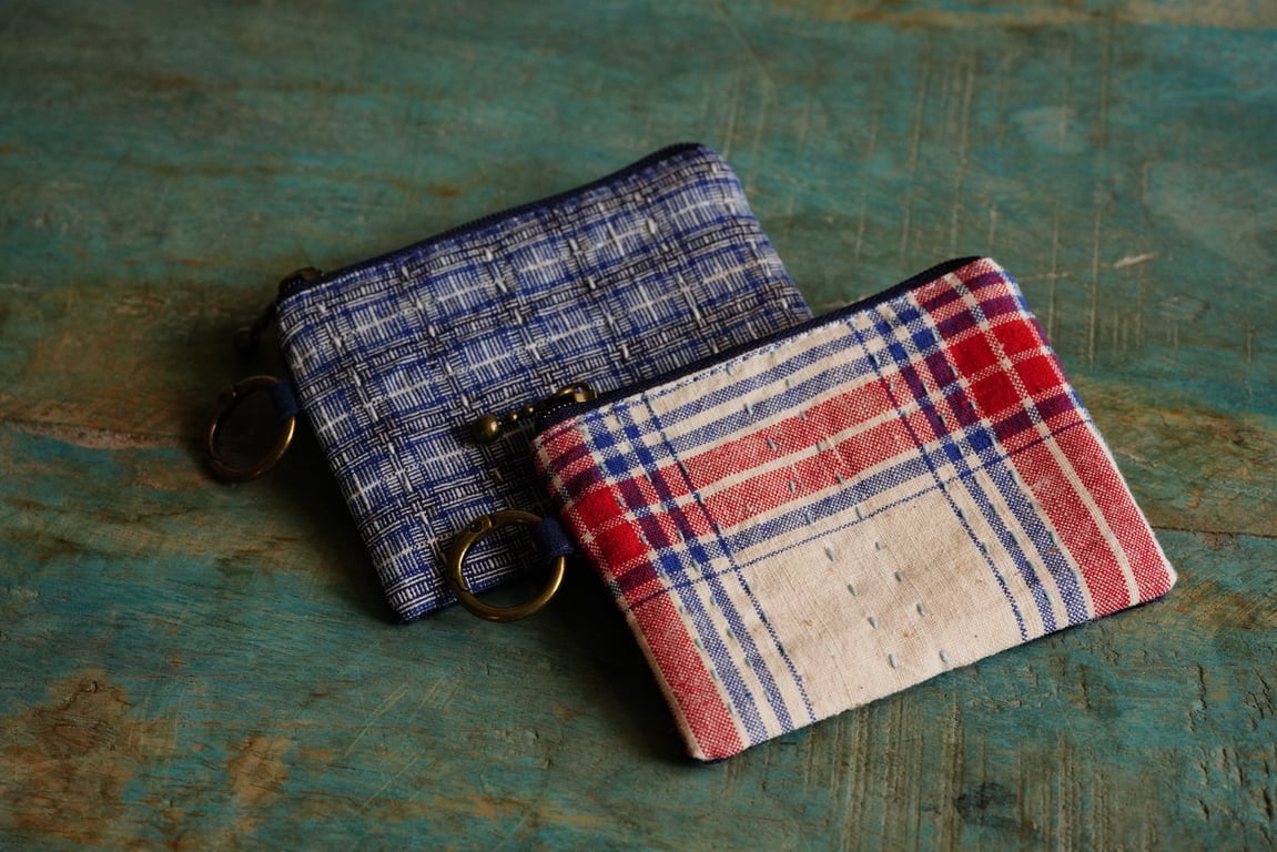 Fabric Coin & Card Zipper Pouch with Spring Clip Key Ring