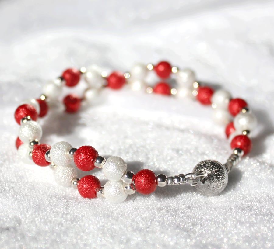Red and White Weave Bracelet