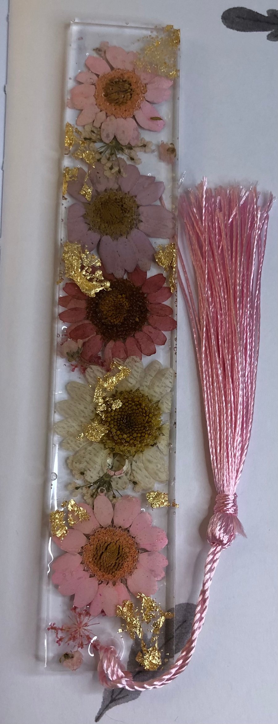 Purple and Pink Resin Flower Bookmark 