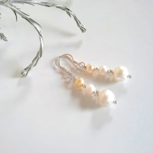 Dainty Dangle Culture Pearl Sterling Silver Earrings