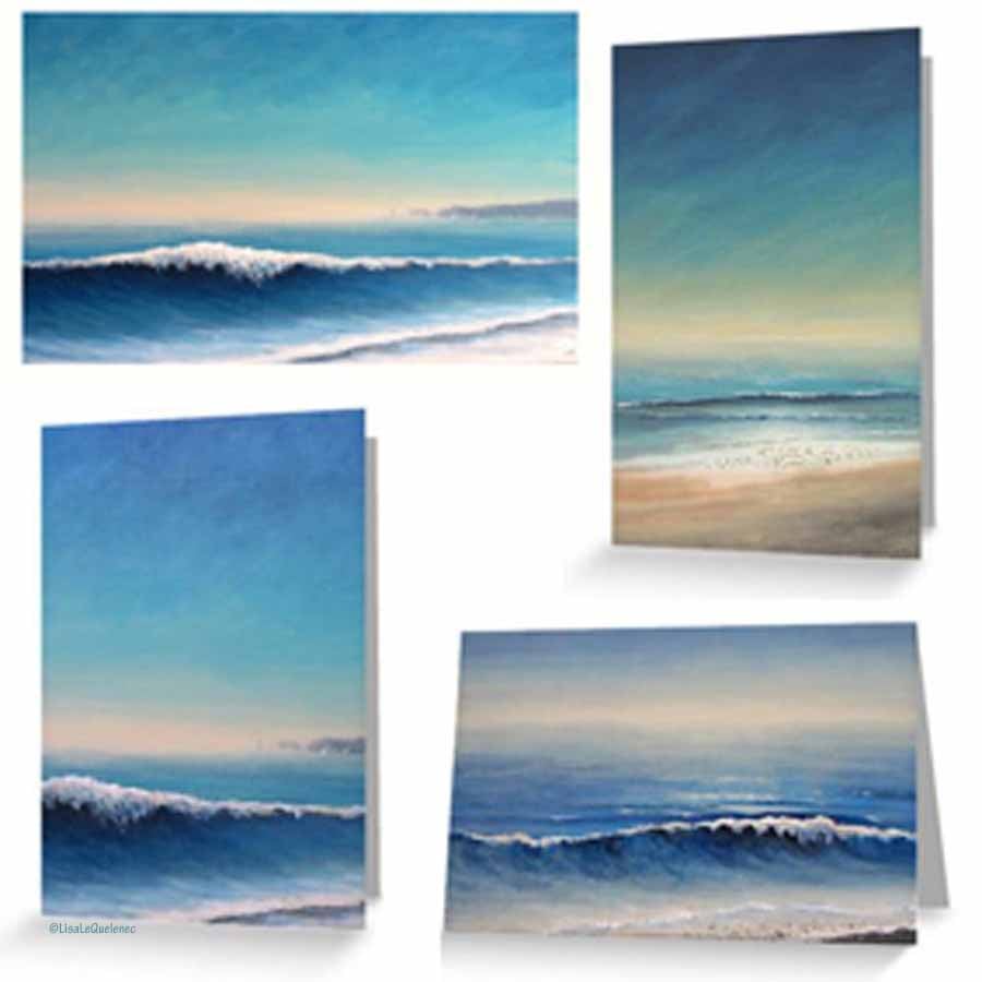 Coastal collection set of four blank art cards notelets