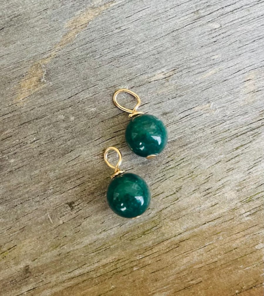 Dark Green Jade Gemstone Charms For Hoop Earrings 