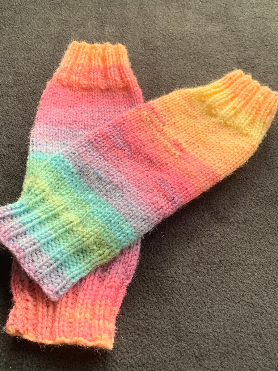 Hand Knitted Rainbow Fingerless Wrist Warmers