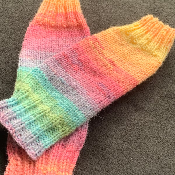 Hand Knitted Rainbow Fingerless Wrist Warmers