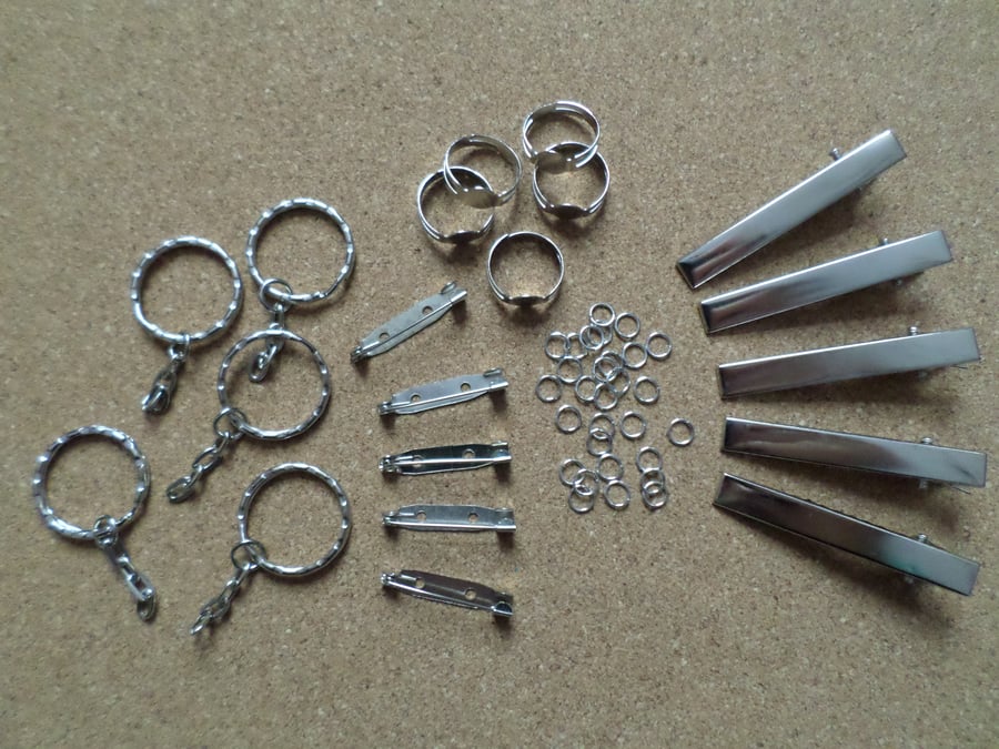 Jewellery Making Findings Kit - Silver Tone - Assorted Pieces 