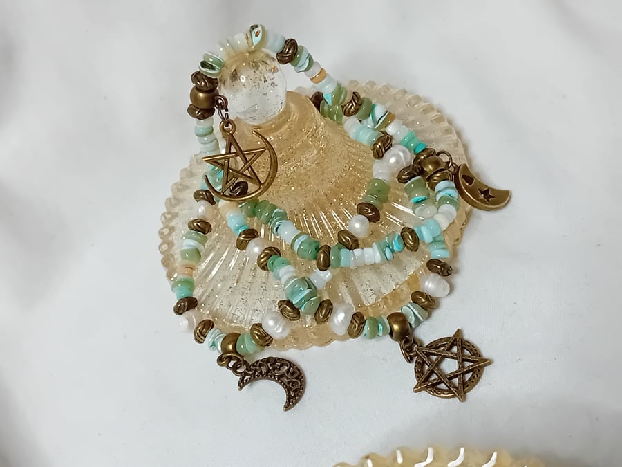 Genuine Shell Beads with Bronze Bracelet