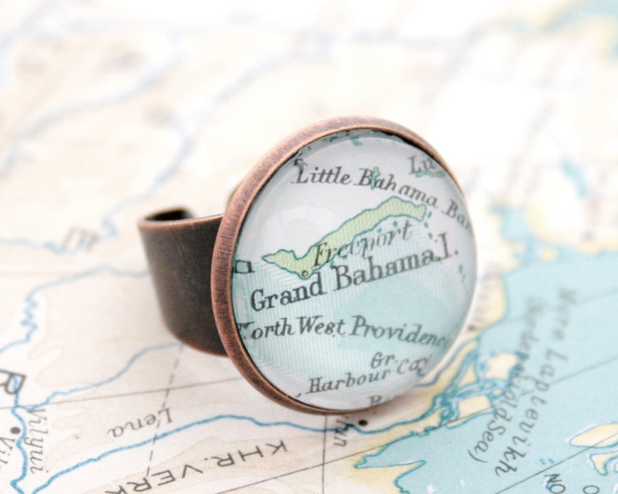 Copper ring with Map fragment Personalized Adjustable copper anniversary gift