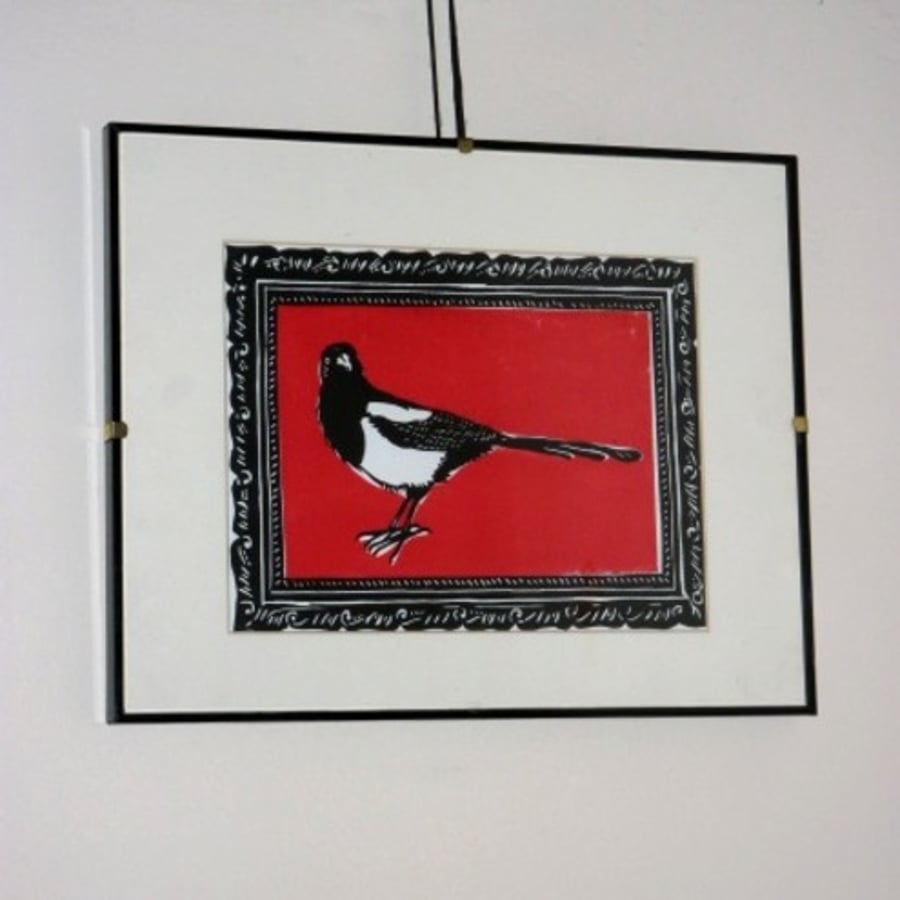 Original lino cut print "In the frame"