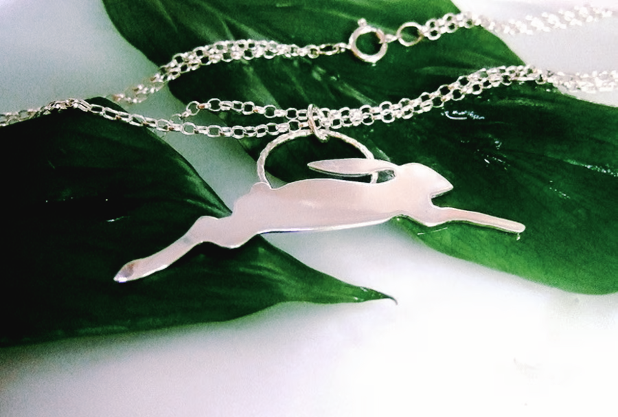 Recycled Sterling Silver Celtic Hare Pendant, Handmade in Scotland