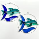Stained Glass Dolphin Circle Suncatcher - Dolphin - Handmade Window Decoration 