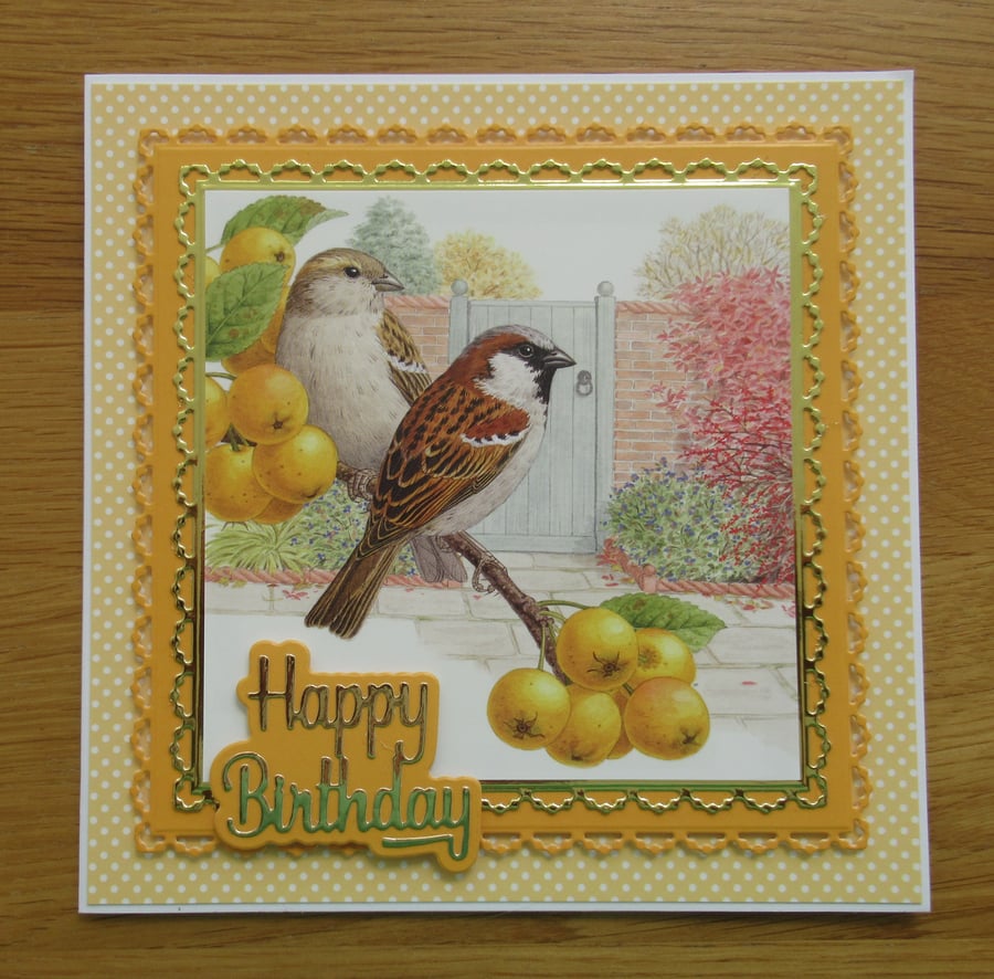 Garden Sparrows Birthday Card