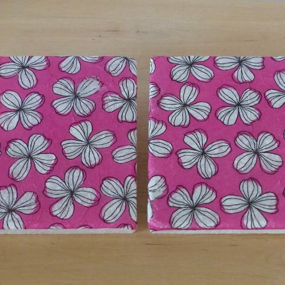 Marble 'Pink Flower' Coasters