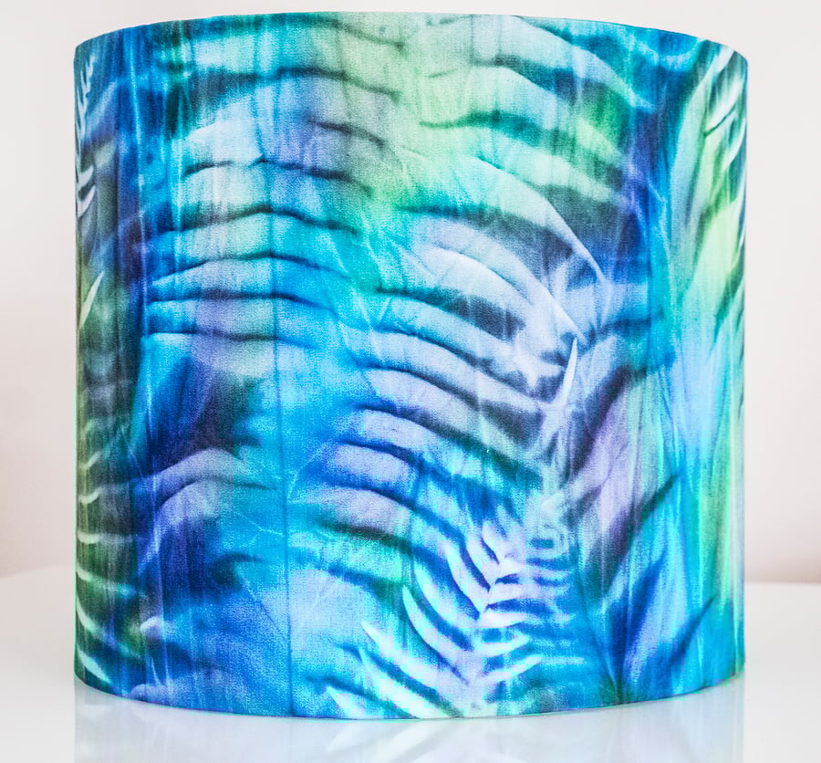 drum round table-lamp ceiling lampshade African hand-dyed sun print ferns