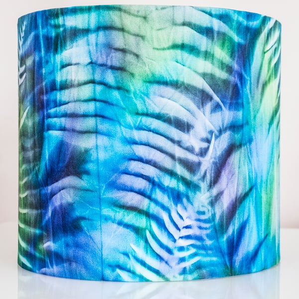 drum round table-lamp ceiling lampshade African hand-dyed sun print ferns