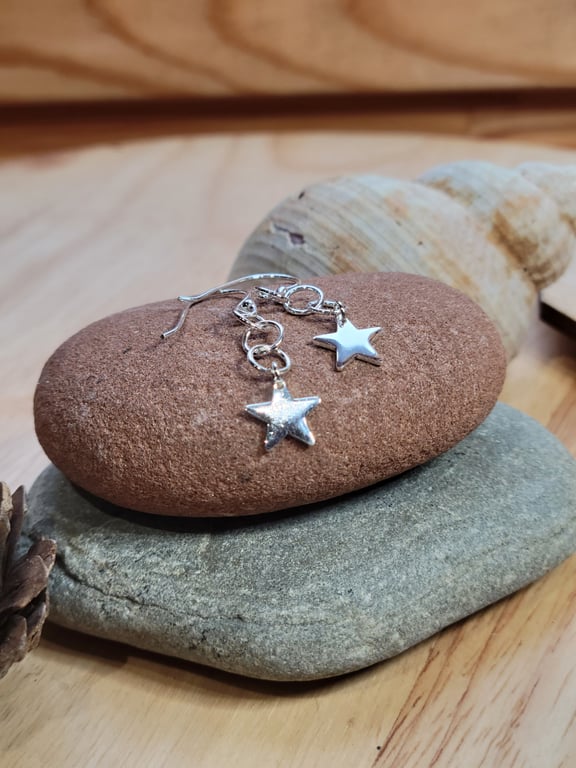 Silver Star Dangle Earrings 