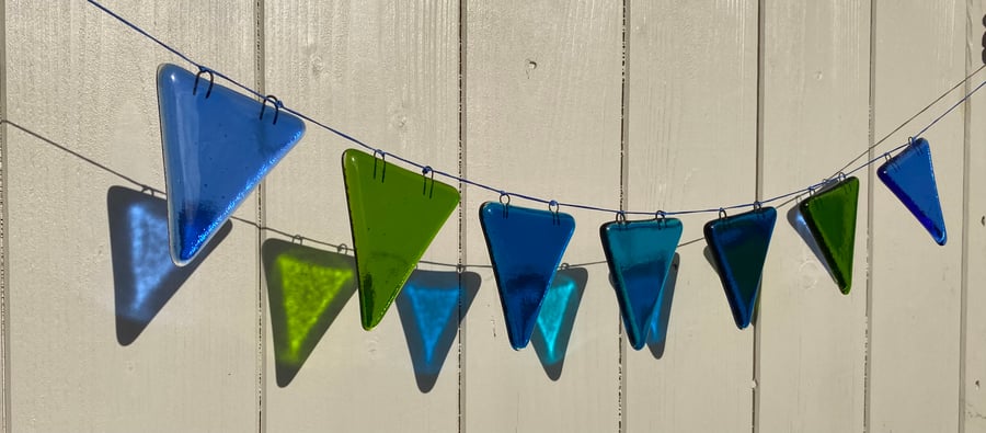 Fused Glass Bunting - Blues and greens