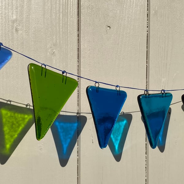 Fused Glass Bunting - Blues and greens