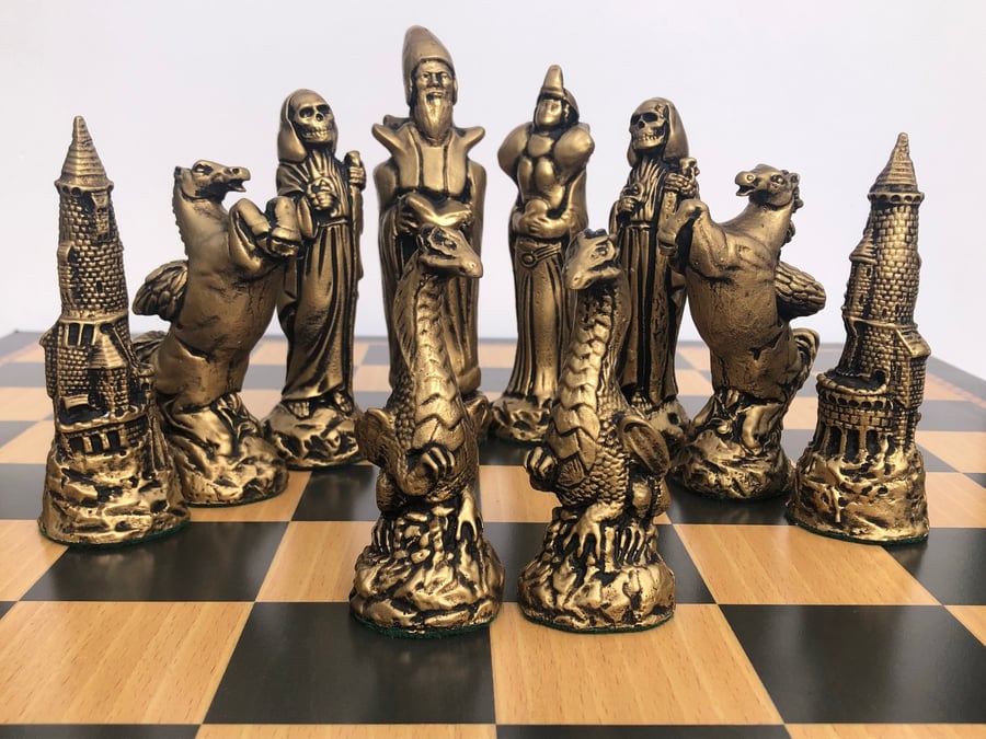 Dragons and Wizards chess set - fantasy chess set - Made to order - pieces only