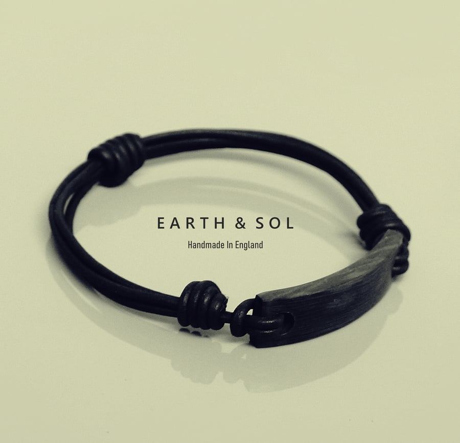  Bog Oak Wood Bracelet. Made From 3200 Year Old Bog Oak With Adjustable Leather 