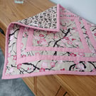 Japanese Cherry Bossom, Quilted Table Topper, Pink & Beige, 21ins x 21ins