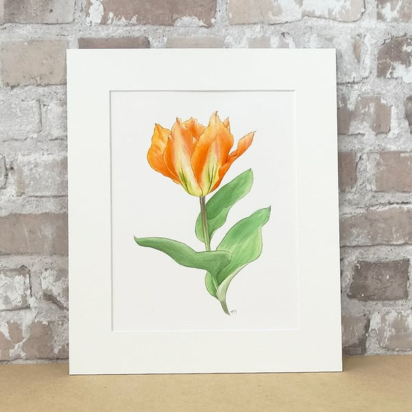 Floral Art Tulip Watercolour Painting 'Orange Emperor' Original Art