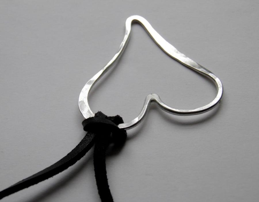  Silver Heart Necklace Long Leather