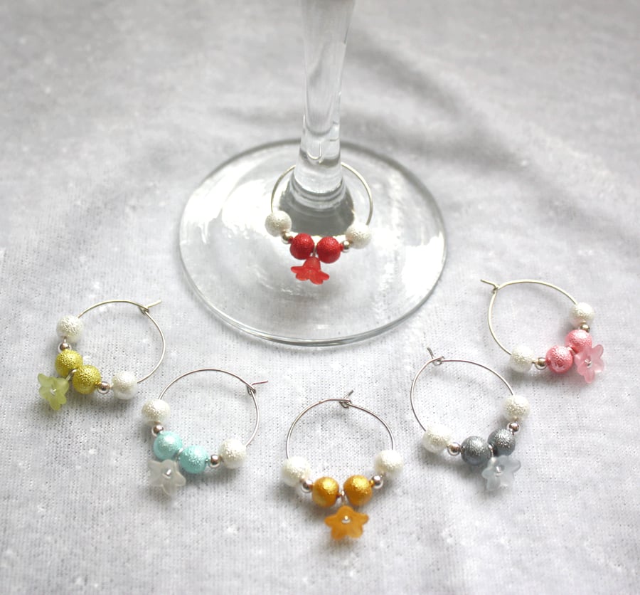 Wine Glass Charms with Flowers 02