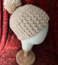 A Fawn, Beige, Wheat Coloured Cosy Crocheted Beanie Hat with detachable Pom-Pom - Image 3