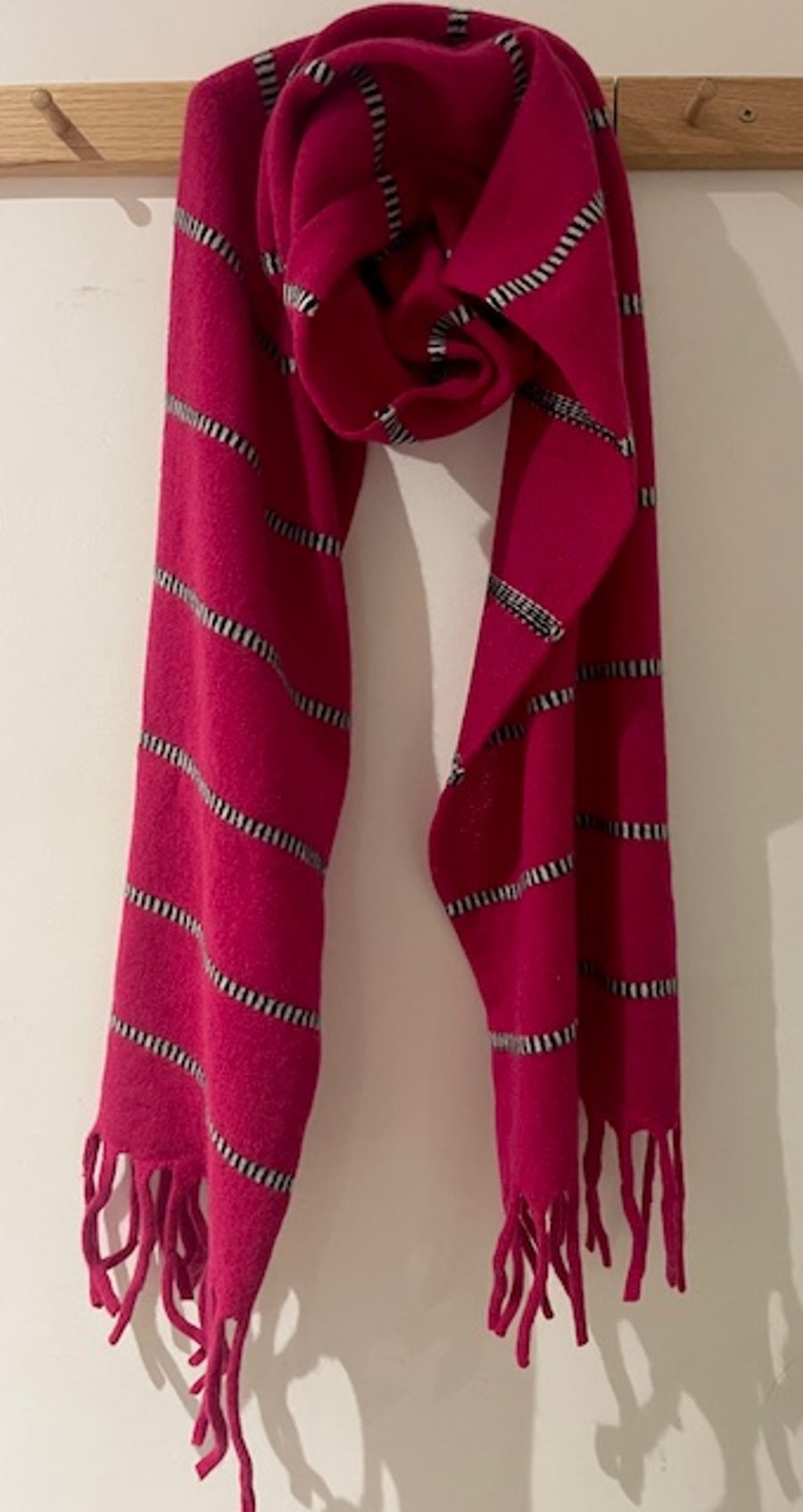 Contemporary Tassel Scarf - Ruby, Black & Ecru