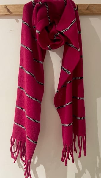 Contemporary Tassel Scarf - Ruby, Black & Ecru