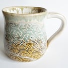 Large Blue Grey Patterned Mug - Hand Thrown Stoneware Ceramic Mug