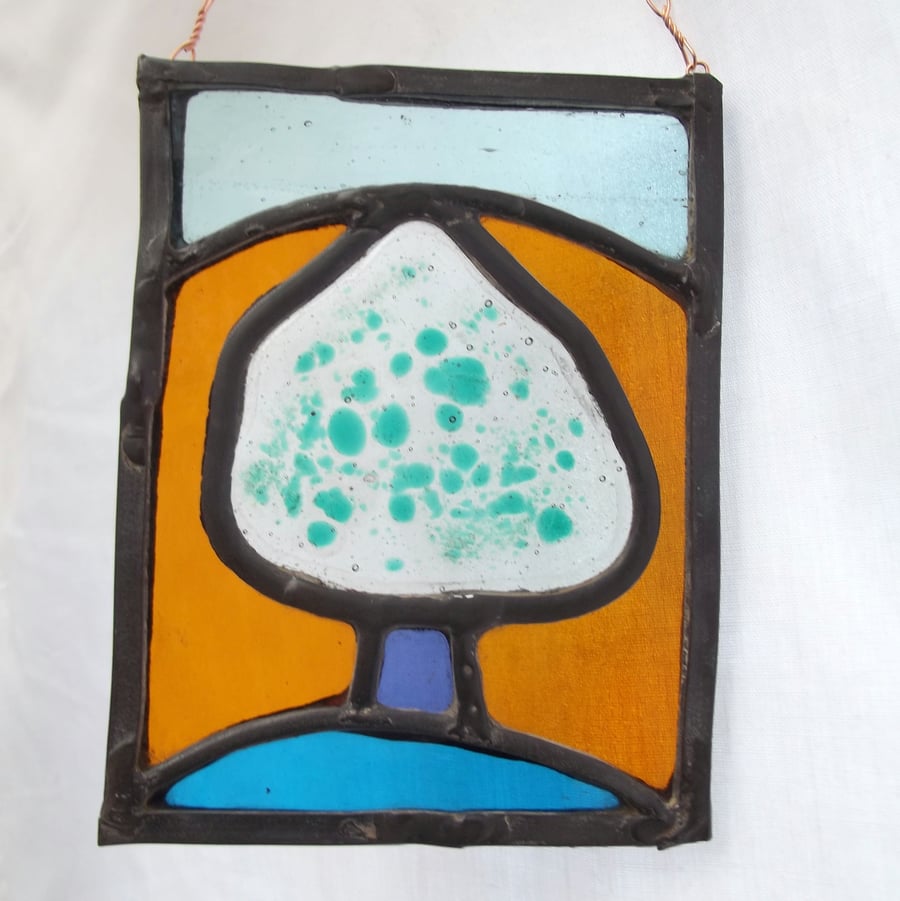 Frosty Winter Tree, Stained glass panel with fused glass inclusions