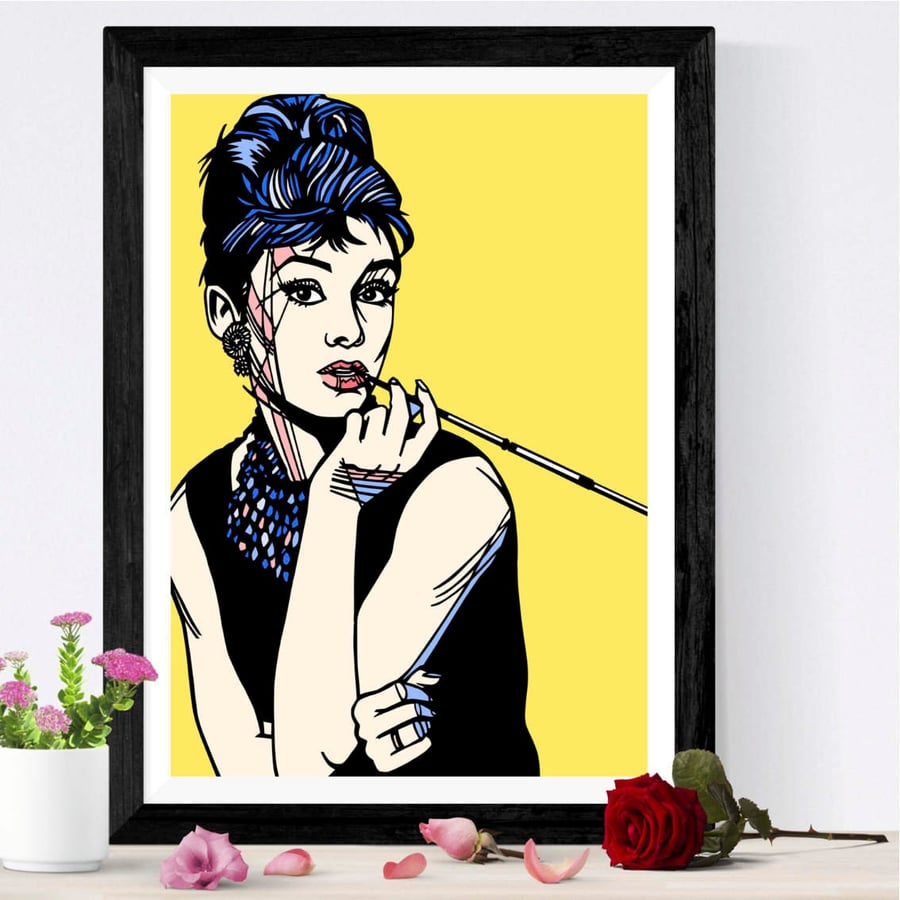 Audrey Hepburn Breakfast at Tiffany's Pop Art Print, Available 3 sizes