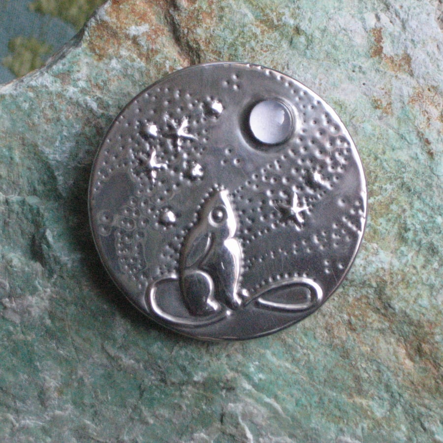 Reserved for M. Two Moongazing Hare Silver Pewter Brooches with Moonstone