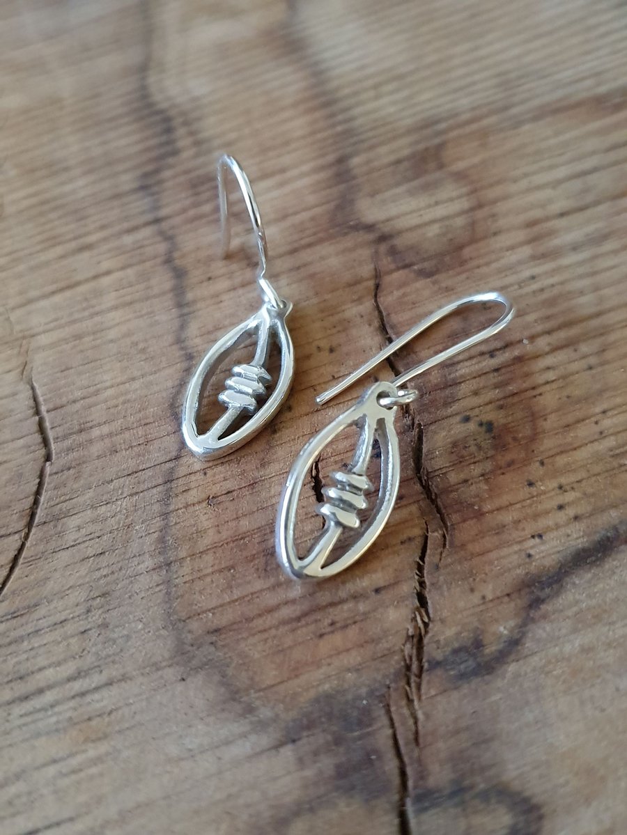 Silver Rugby Ball Drop Earrings