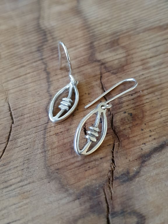 Silver Rugby Ball Drop Earrings