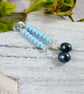 Earrings, Sterling Silver Long Droppers with Turquoise and Teal Pearl - Image 6