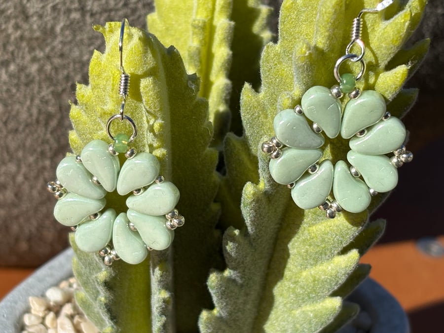Petite Paisley Beaded Earring - pale green